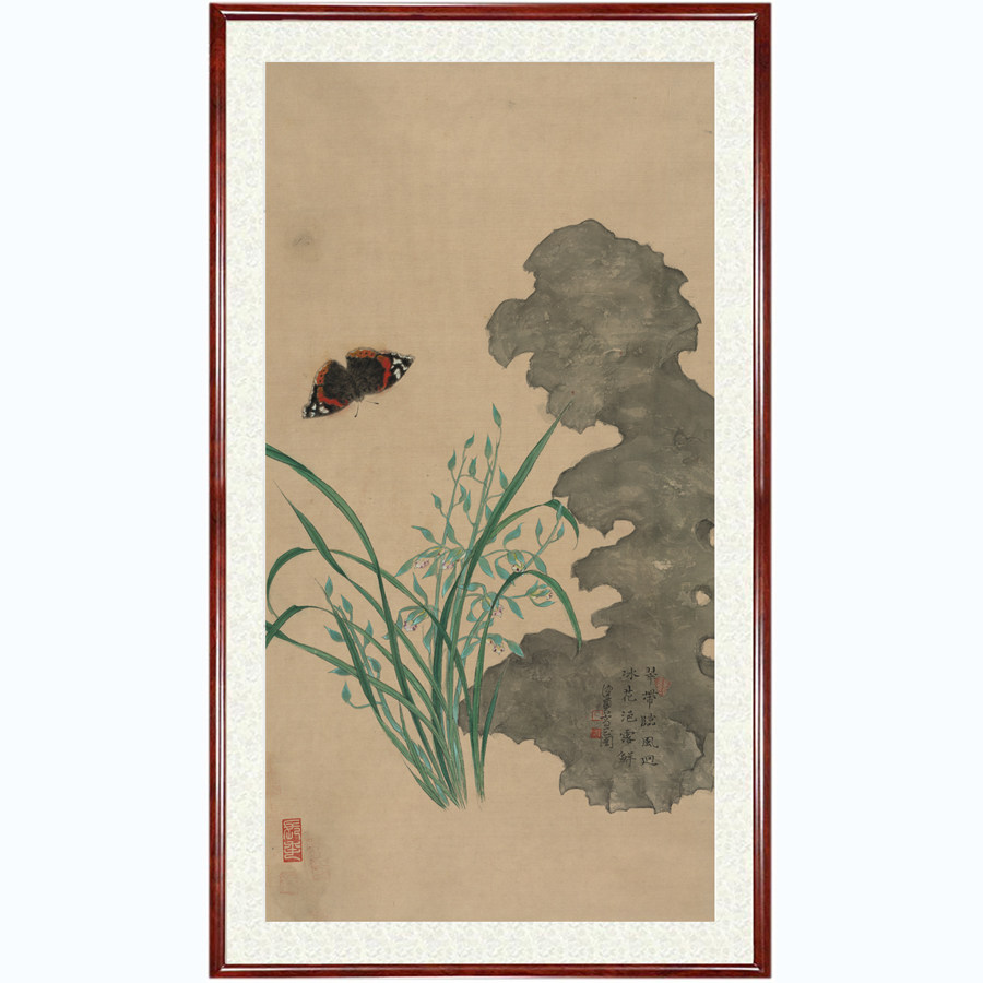国画花鸟画精选客厅装饰画挂画仿名家手绘陈佩秋兰石蛱蝶卷轴装裱