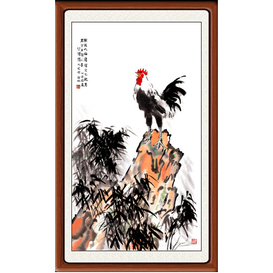 国画花鸟画雄鸡图客厅装饰画挂画字画公鸡徐悲鸿风雨鸡鸣图赠装裱