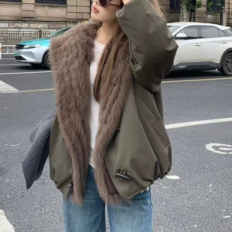 2025年冬新款女狐狸毛大毛领派克羽绒服加厚羽绒皮草外套时尚气质
