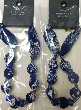 镶钻复古通用百搭蓝色休闲风编织丝巾项链GN00365