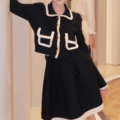 【赵美延同款】拉家秋季新款翻领针织开衫外套/半裙套装GPH68238