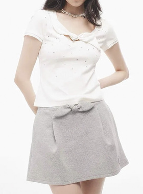 拉拉家2025夏季新款航海系兔耳朵钉珠短袖修身打底上衣GBMQ68192