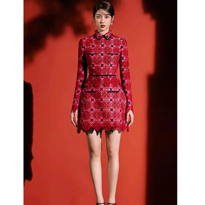 越南小众设计师秋冬复古水溶蕾丝刺绣套装GXBHES22022