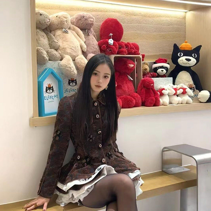 秋冬美拉德复古宫廷风玫瑰提花外套/长半裙/短裙套装GZJ68107