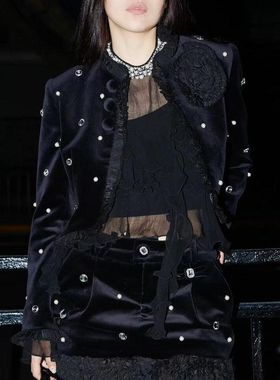 拉拉家秋冬复古宫廷重工钉珠丝绒短外套/短裙半裙套装GZJGZJ68108