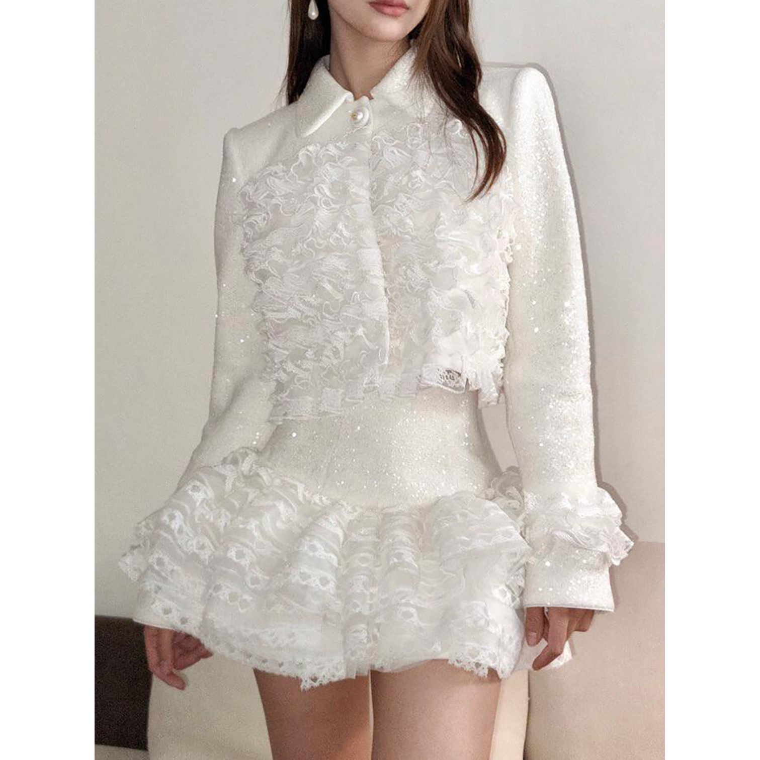 【DÉ MYSTÈRE】拉拉家新品法式公主荷叶边亮片外套GFC2403049-1