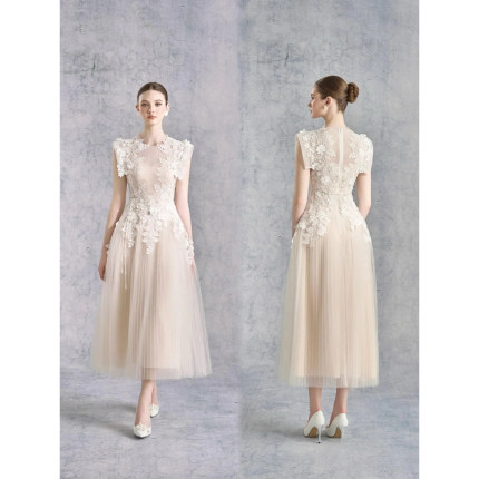 越南小众设计师夏季新款法式立体花朵刺绣收腰修身连衣裙GSEN5522