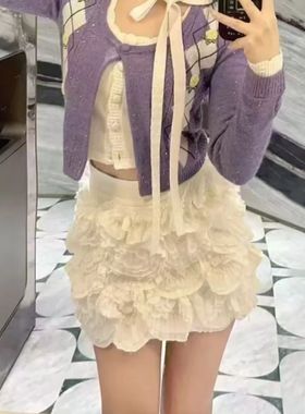 拉拉家2025春季新款气质浪漫立体褶蕾丝花边半身裙短裙GZJ68115