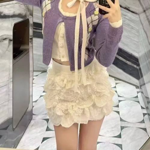 2025春季新款气质浪漫立体褶蕾丝花边半身裙短裙GZJ68115