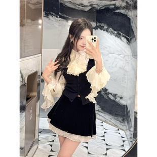 拉家2026早春新款法式宫廷风吊带针织拼接衬衫两件式上衣GZJ68286