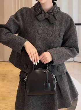 拉拉家2025冬季新款立体蝴蝶结装饰外套上衣/半裙套装女GZJ68239