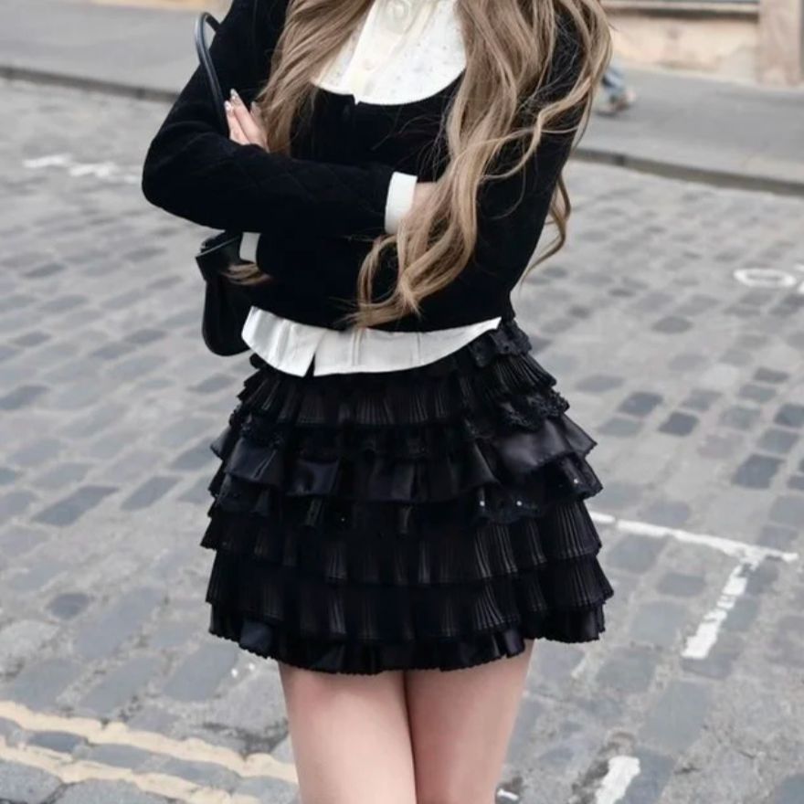 拉拉家2025冬季新款蝴蝶结法式蛋糕群半裙女GFC25882