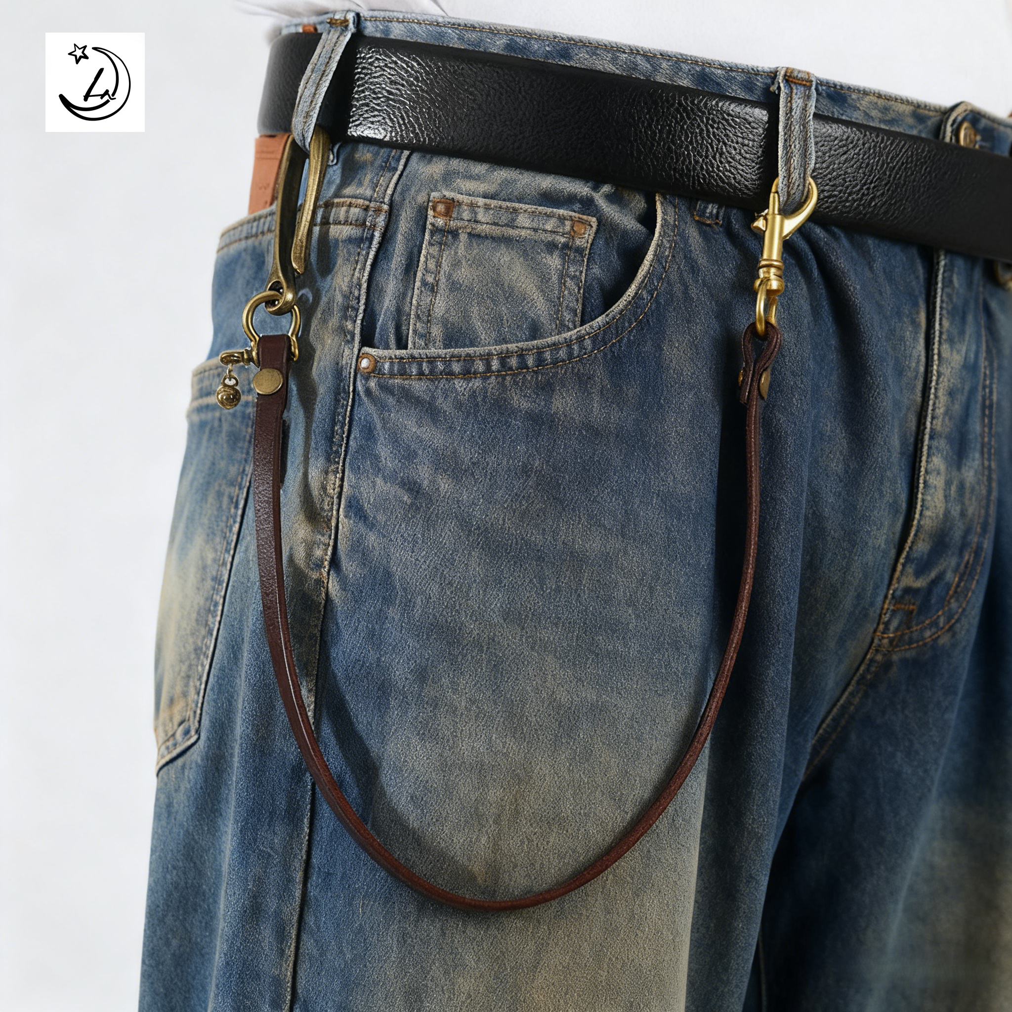 复古手工牛皮钥匙链长款摩托车牛仔风钱包链真皮挂绳挂件带钩扣