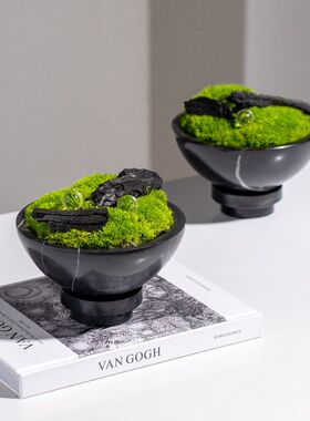 高端大理石绿植盆景绿植五星级酒店展厅茶室样板间创意绿植摆件