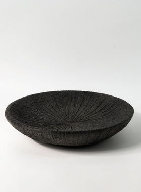 侘寂风复古仿碳化木裂纹果盘中式客厅桌面茶几收纳置物盘装饰摆件