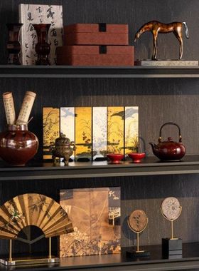 新中式高档茶室书房办公室博古架氛围布置摆件宋代美学国风装饰品