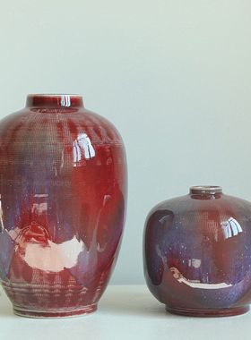 宋代美学新中式禅意红色陶瓷花瓶 小口花器家居客厅茶室软装摆件