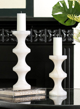 法式烛台天然大理石中古摆件高级感烛台家居氛围感玄关餐厅