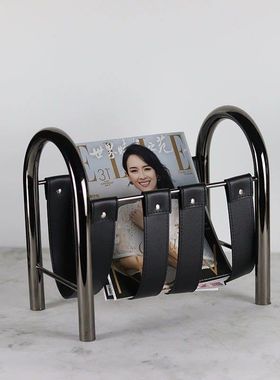 轻奢现代金属皮革杂志框报刊架书房收纳储物创意手提书架置物架