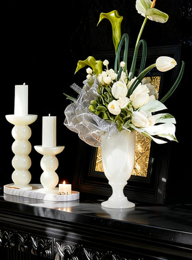 大理石法式天然玉石花瓶摆件客厅插花餐桌装饰品高级感家居饰品