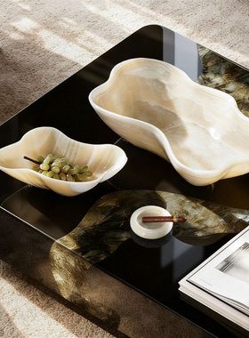 现代轻奢高级感大理石果盘摆件中古风客厅餐桌面水果盘收纳盆