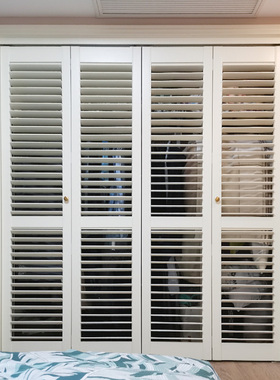 网红圣德科轻奢白色纯实木制防霉透气活动百叶门折叠衣帽间衣柜门