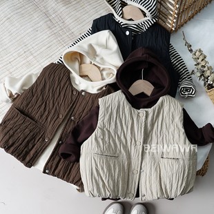 森系小童宝宝夹棉保暖坎肩马甲 冬款男女童韩版洋气百搭马夹外套