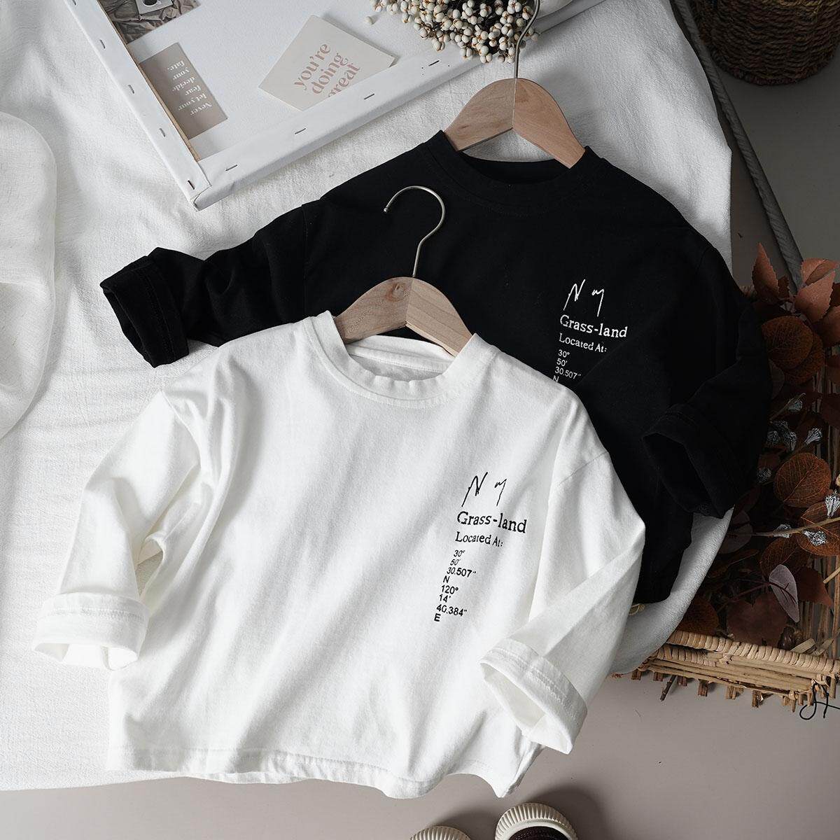 儿童长袖t恤2026春款男童女宝宝韩版字母印花圆领打底体恤衫上衣