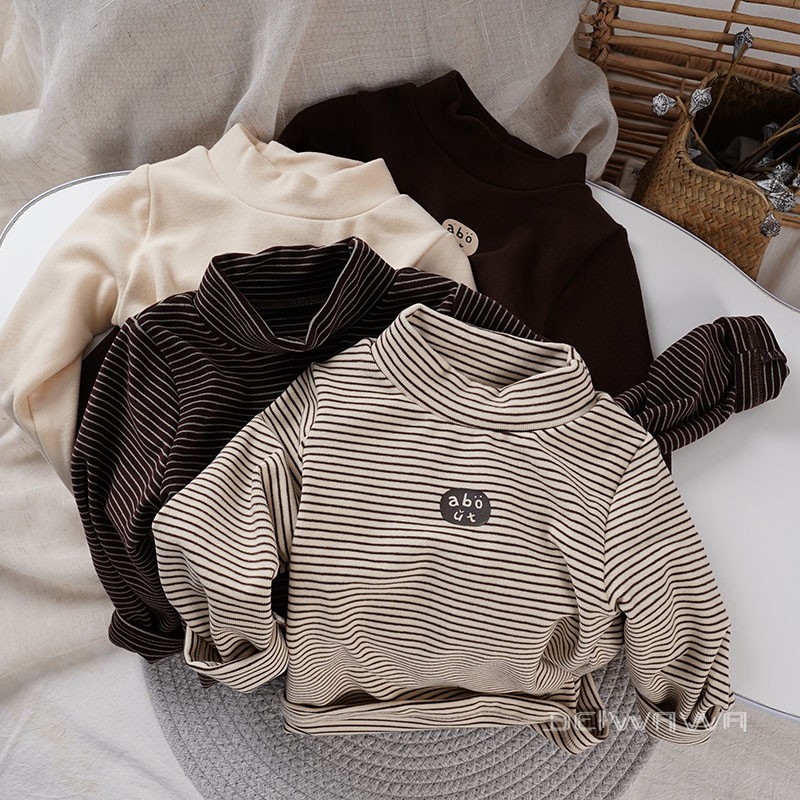 男女童软糯薄绒半高领打底T恤衫