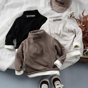 冬季儿童宝宝加绒半高领打底衫 男女童亲肤软糯无骨长袖体恤衫