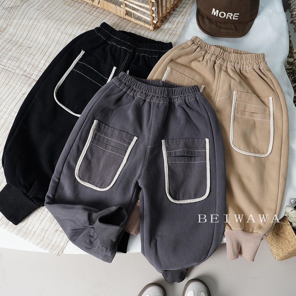 好穿一体绒男童宝宝水洗棉休闲裤