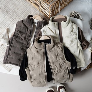 chao好穿森系复古儿童夹棉背心马甲低饱和度男童加棉拼接马夹坎肩