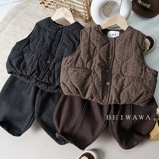 森系复古风婴童宝宝加棉保暖坎肩马夹冬男女宝宝纯棉夹棉背心马甲