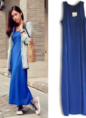 莫代尔修身风大摆条纹背心沙滩裙