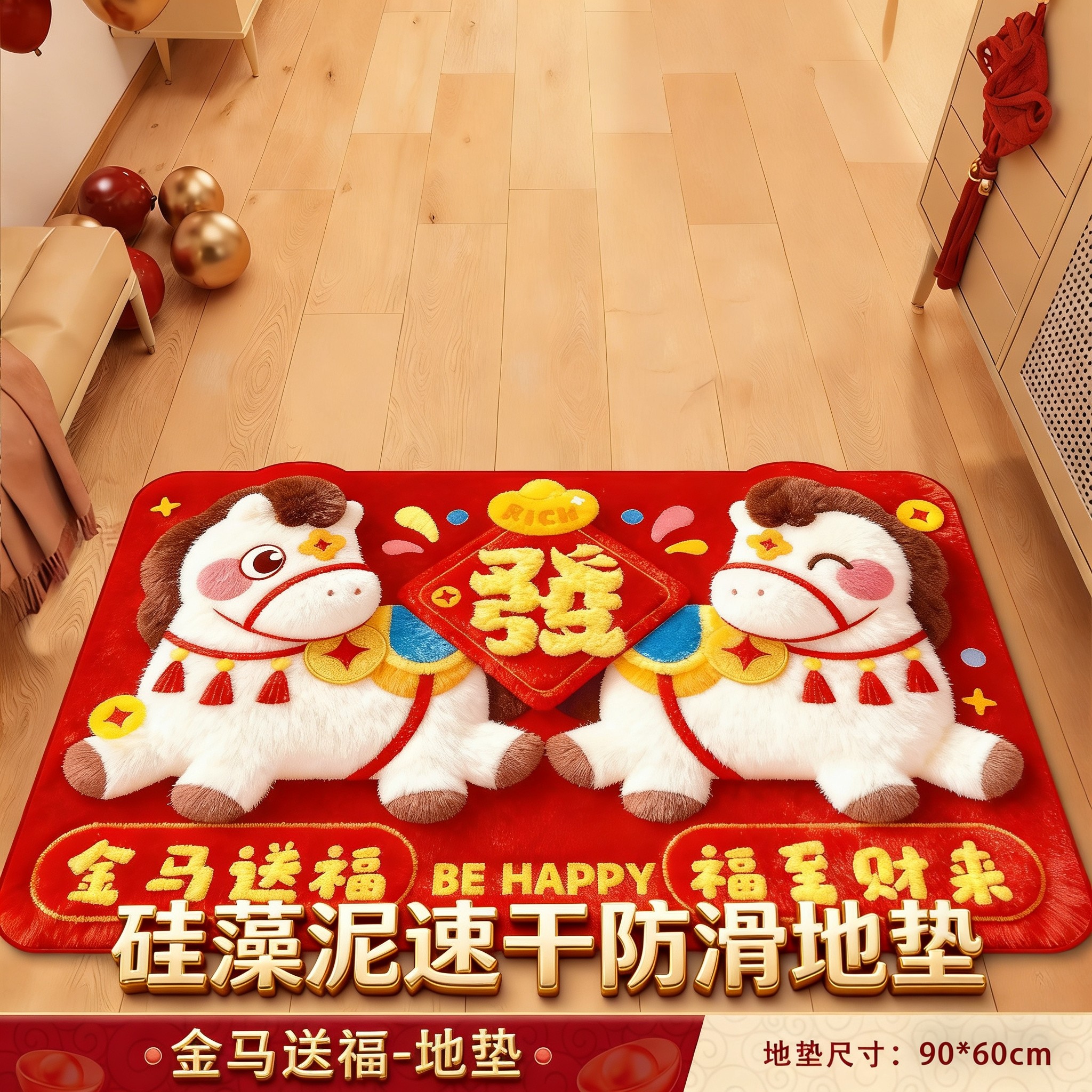 2026马年升级款硅藻泥速干吸水家用入户门地垫耐脏可水洗喜庆地垫,居家布艺,入户地垫,淘宝优惠券,粉丝福利购,淘宝优惠卷