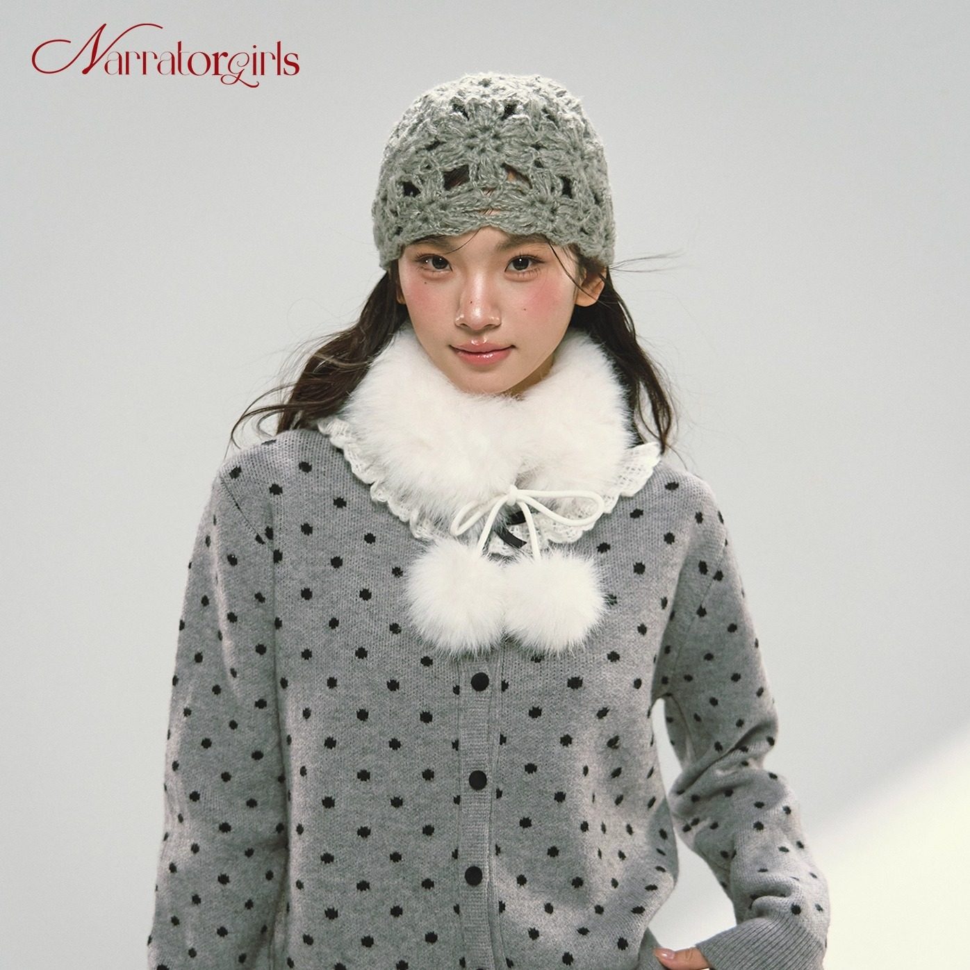 Narratorgirls雪白色球球保暖围脖