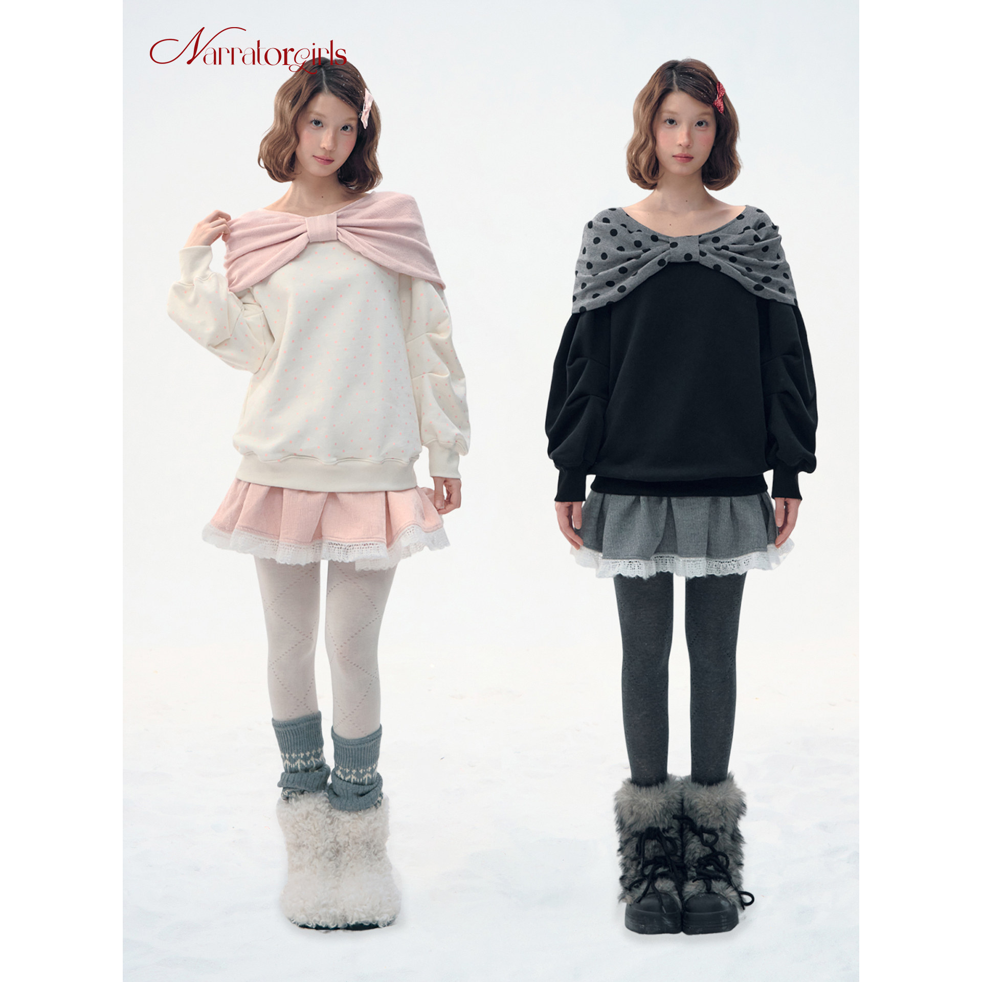 Narratorgirls粉白灰黑复古波点立体蝴蝶结宽松显瘦卫衣针织上衣,女装/女士精品,卫衣/绒衫,淘宝优惠券,粉丝福利购,淘宝优惠卷