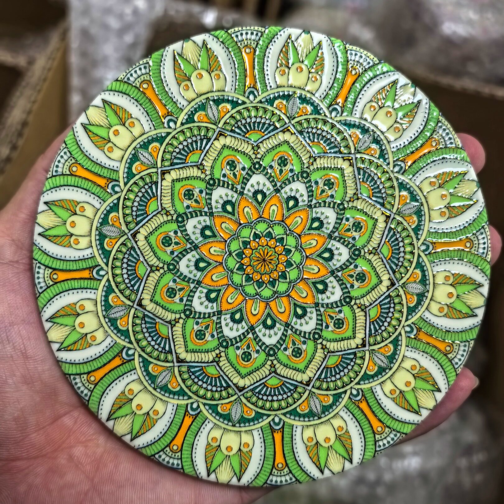 南洋花砖3D浮雕杯垫东南亚轻奢描金曼陀罗咖啡防烫隔热茶杯垫