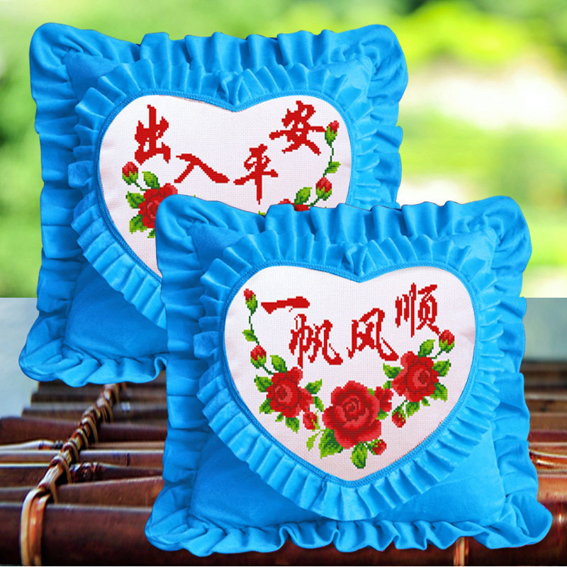 红色车载靠枕印花沙发十字绣