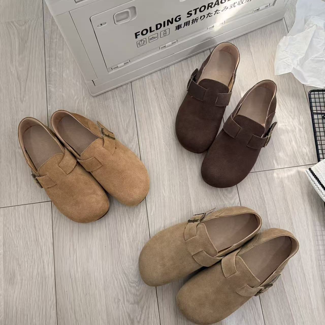 真皮百搭勃肯鞋37码全包卡其色