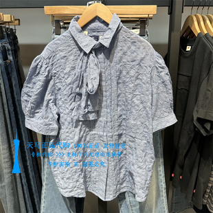 正品Levis李维斯2026年春宽松麻棉蝴蝶结 女士短袖衬衫005T3-0000