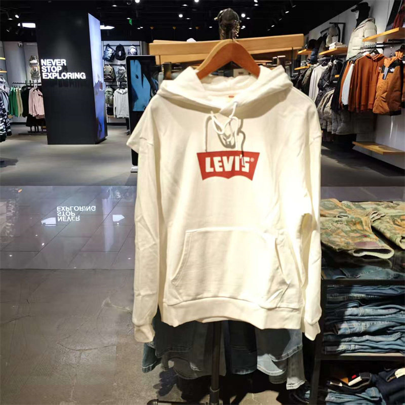 李维斯纯棉LOGO印花男士连帽卫衣