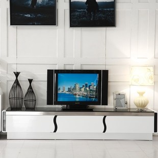 田田生活 创意现代黑白钢化烤漆客厅组合家具 个性 简约电视柜组合