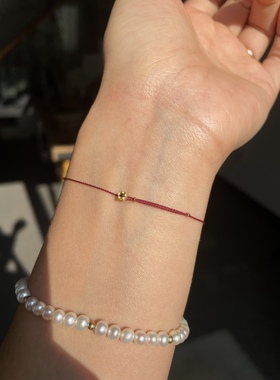 18k芝麻珠有钱花红绳手链闺蜜礼物女朋友圣诞节新年精致足金桃花