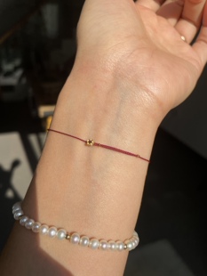 18k芝麻珠有钱花红绳手链闺蜜礼物女朋友圣诞节新年精致足金桃花