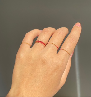 18k芝麻金珠细红绳戒指新年闺蜜礼物送女朋友精致绳编手链可调节