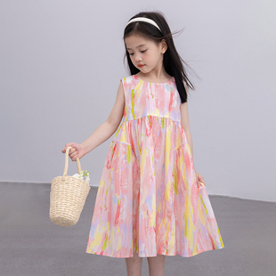 女童連衣裙2025夏裝 兒童海邊裙子童裝 純棉碎花裙大童薄夏裝 裙 新款