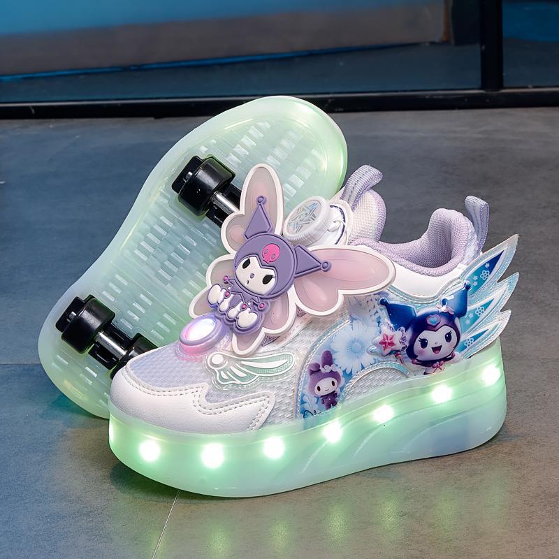 女童库洛米暴走鞋四轮变形轮滑鞋儿童充电发光轮子鞋女八轮溜冰鞋