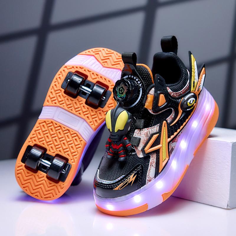 男孩暴走鞋四轮充电发光儿童运动哪吒飞行轮滑鞋八轮男学生溜冰鞋