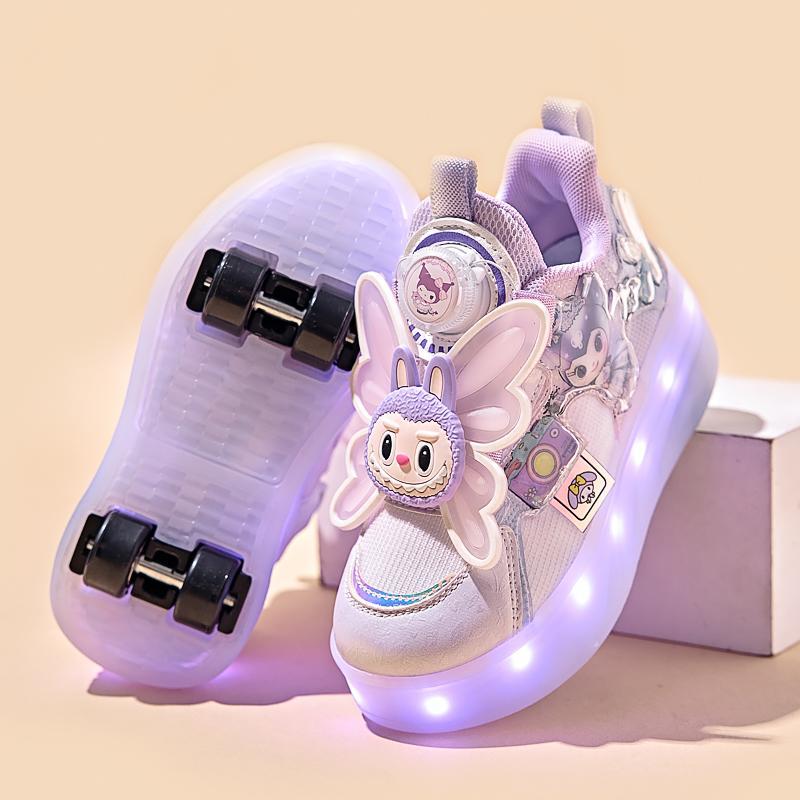 女孩暴走鞋四轮变形儿童库洛米轮滑鞋充电发光女童八轮溜冰鞋工厂